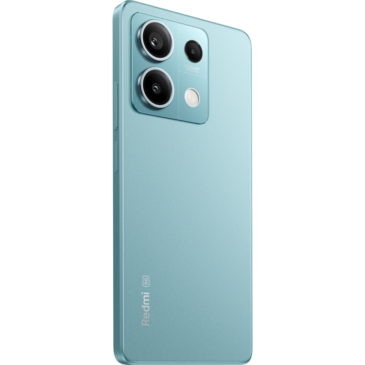 Niebieski smartfon, tył z obiektywami aparatu i logo Redmi.