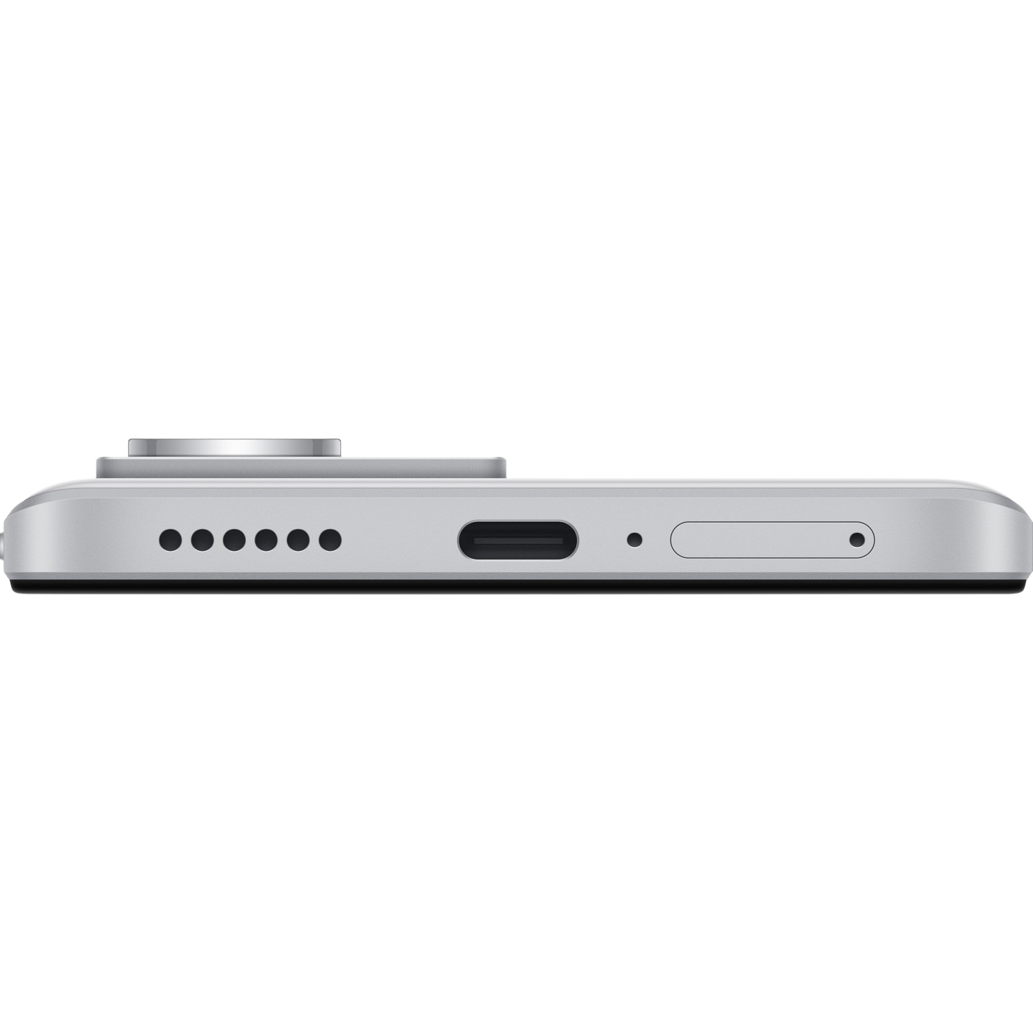 Zbliżenie dołu telefonu. Są otwory, port USB i gniazdo karty SIM.