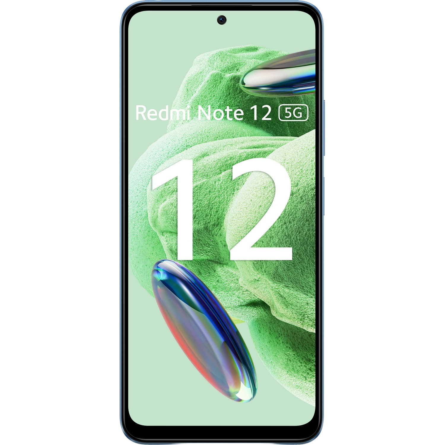 Smartphone-Bildschirm zeigt grünen Hintergrund mit der Nummer 12 und 5G-Text.