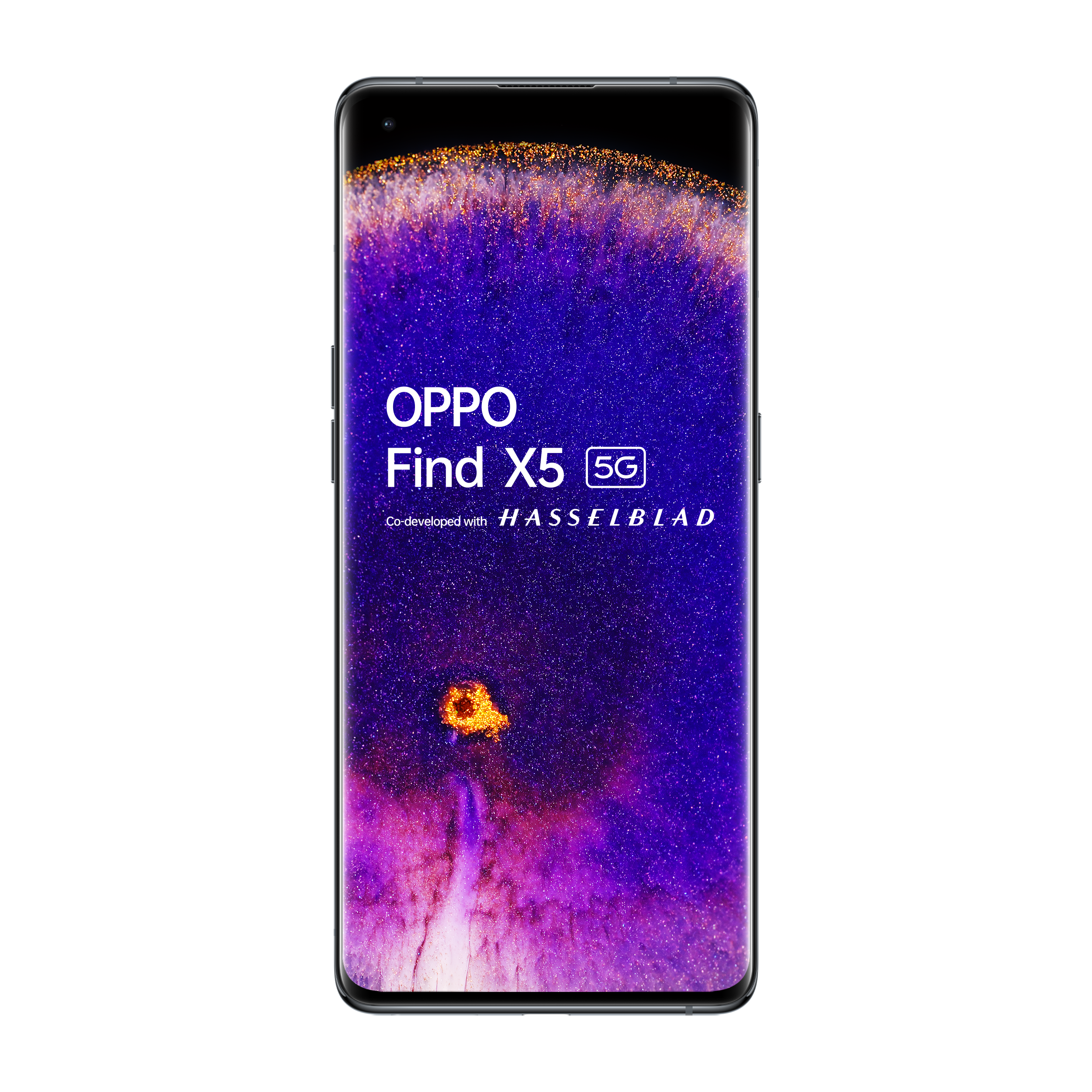 Smartphone met scherm met een kleurrijk, abstract ontwerp. Het merk is OPPO.