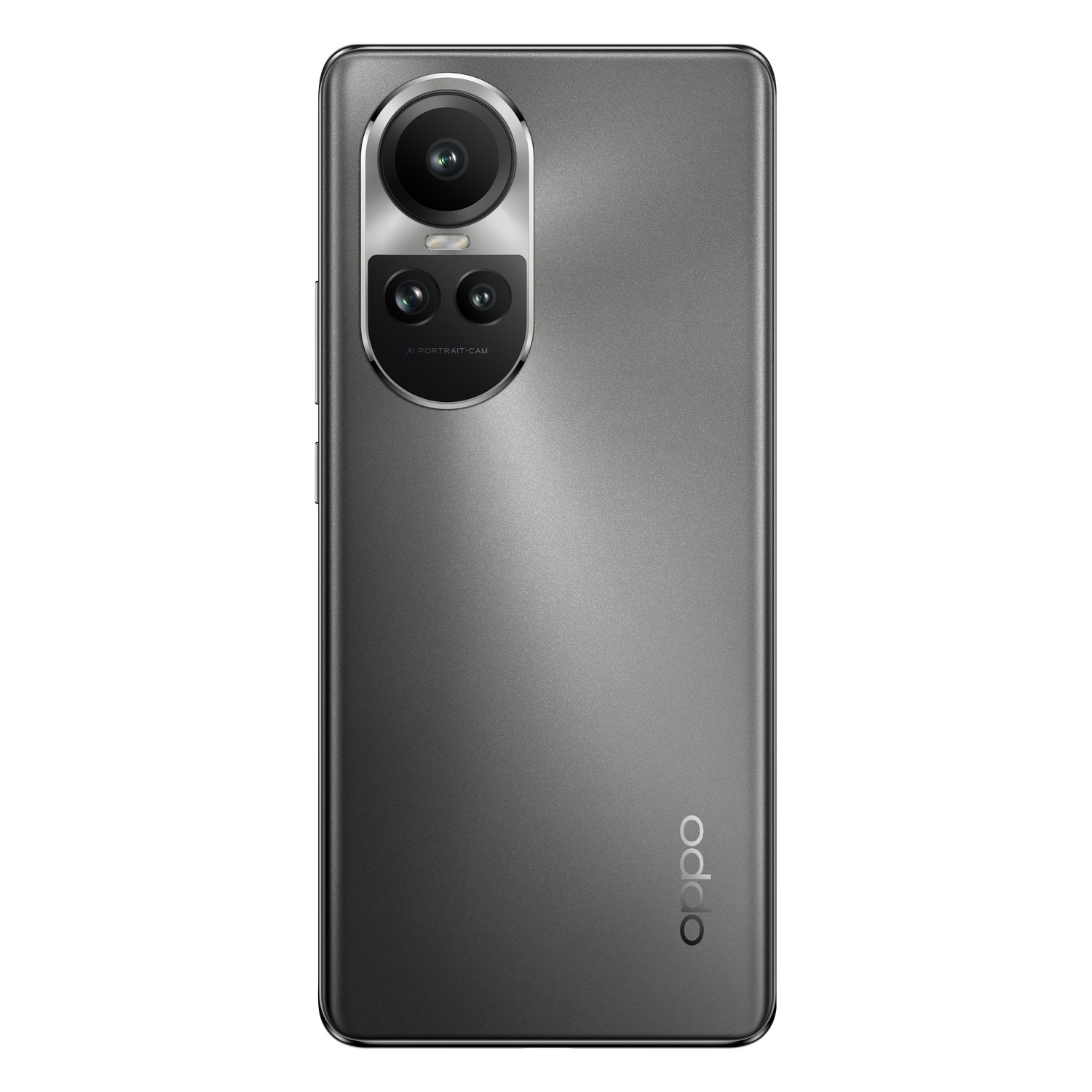 Eine graue Oppo-Telefonrückseite. Oben befindet sich ein Kameramodul mit Dual-Objektiv und Oppo-Logo.
