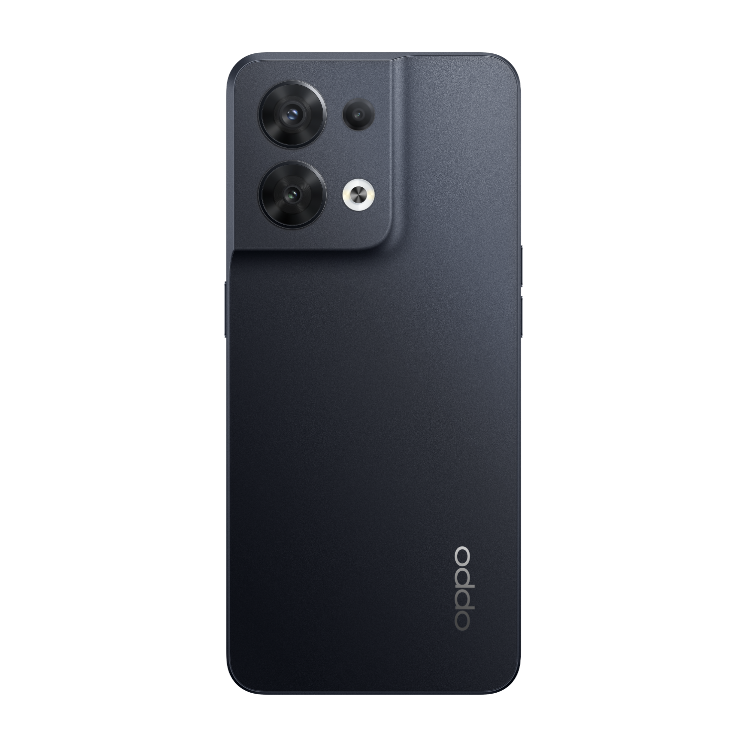 Parte trasera de teléfono Oppo azul oscuro con dos cámaras y logo.