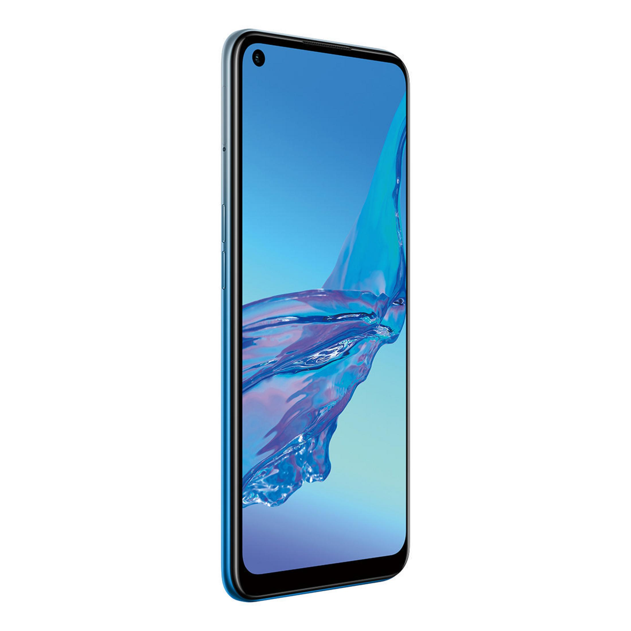 Un écran de téléphone bleu affichant une image abstraite bleue.
