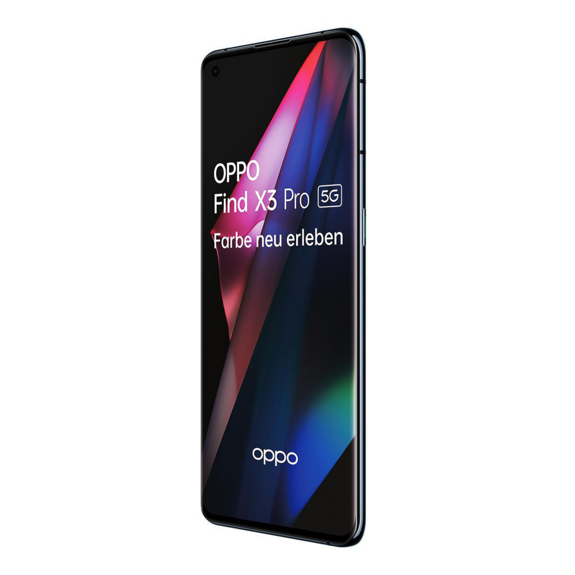 Czarny smartfon pochylony, z kolorowym abstrakcyjnym wzorem z tekstem.