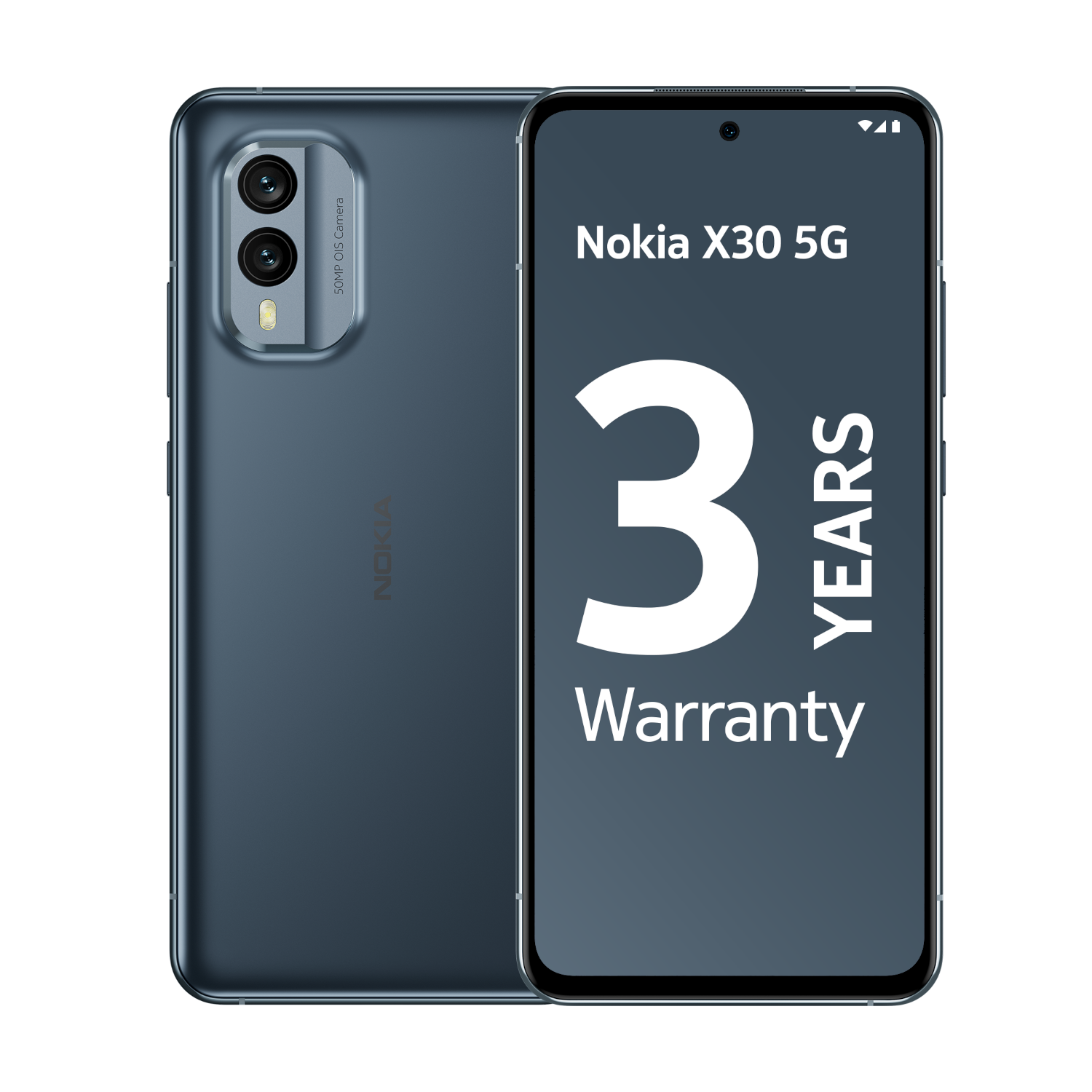Telefon Nokia X30 5G, widok z przodu i z tyłu z 3-letnią gwarancją.