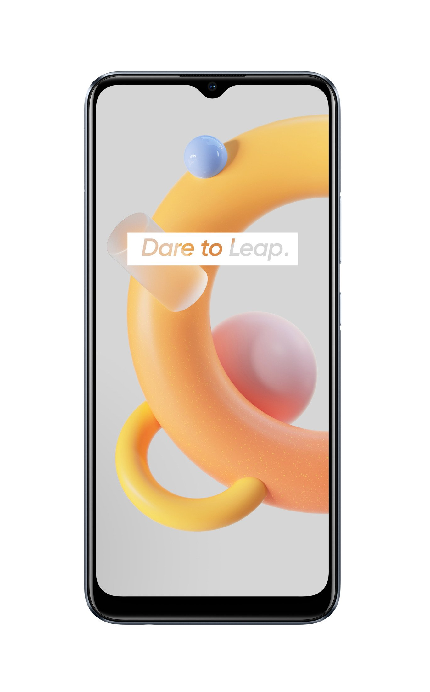 Ein Smartphone mit farbenfrohem Bildschirm, der die Worte 'Dare to Leap' auf weißem Hintergrund zeigt.