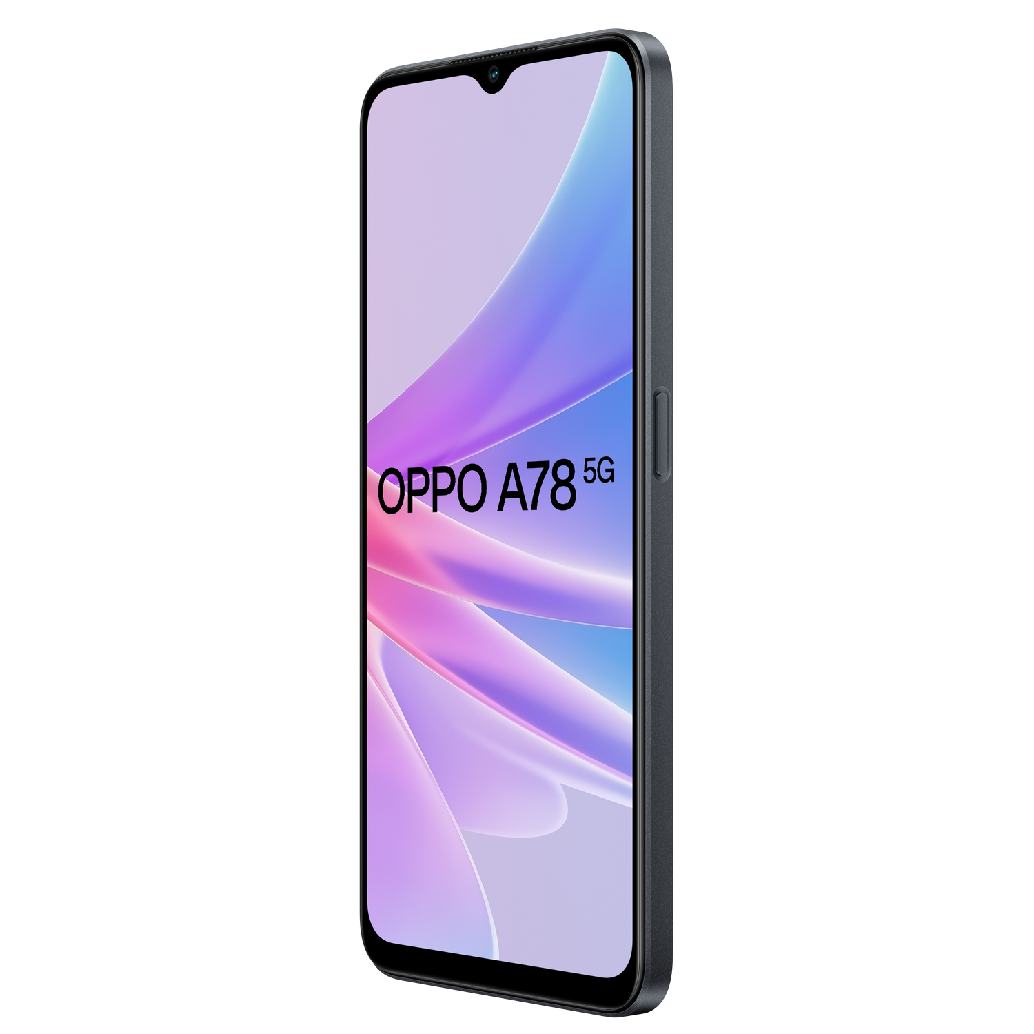 Czarny telefon Oppo A78 5G w widoku z profilu.