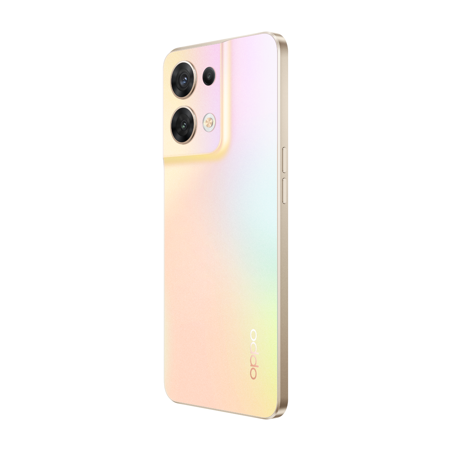 Rosa-goldenes Telefon mit drei Kameras.