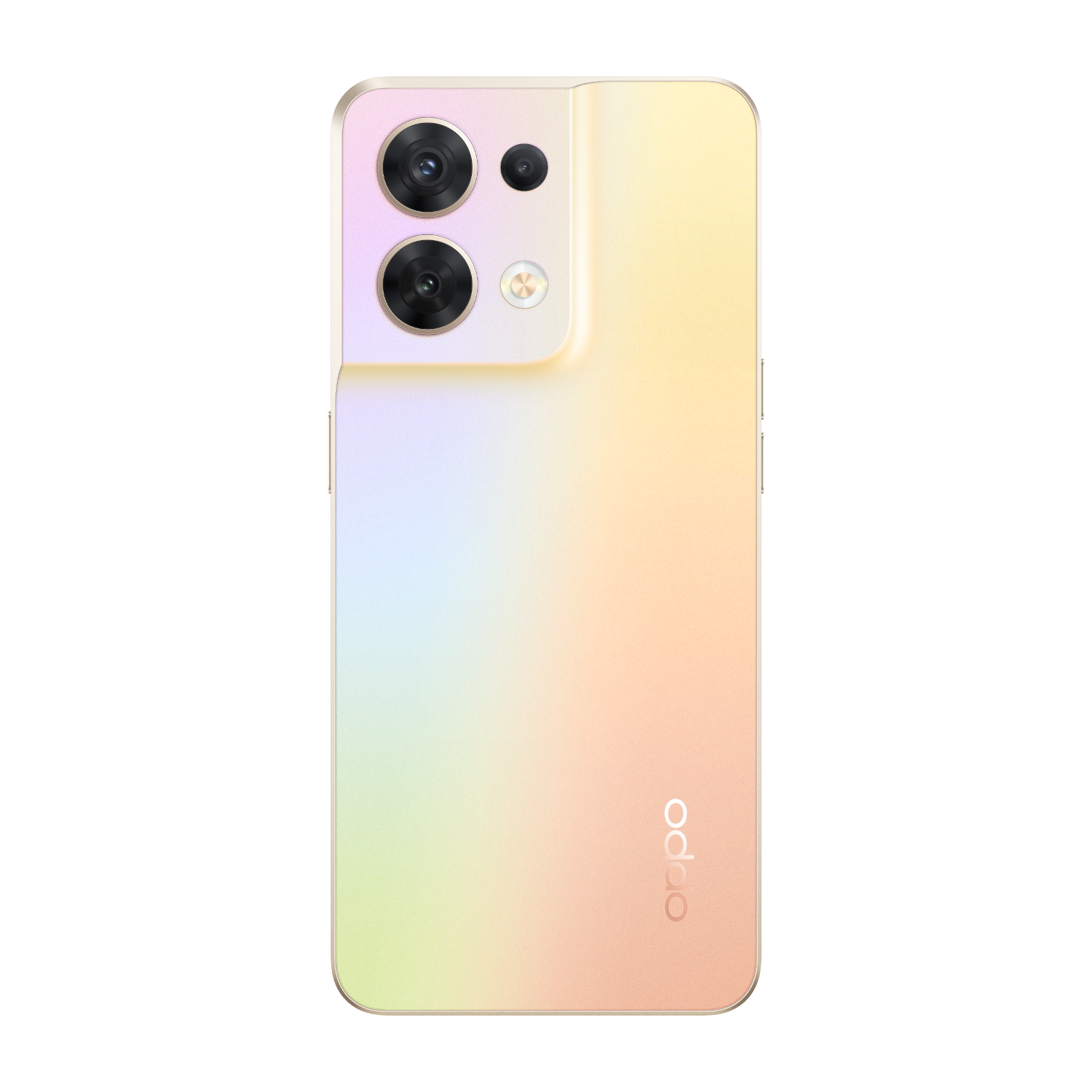 Gelb-oranges Telefon-Rückseite mit Kameralinsen und Oppo-Logo.