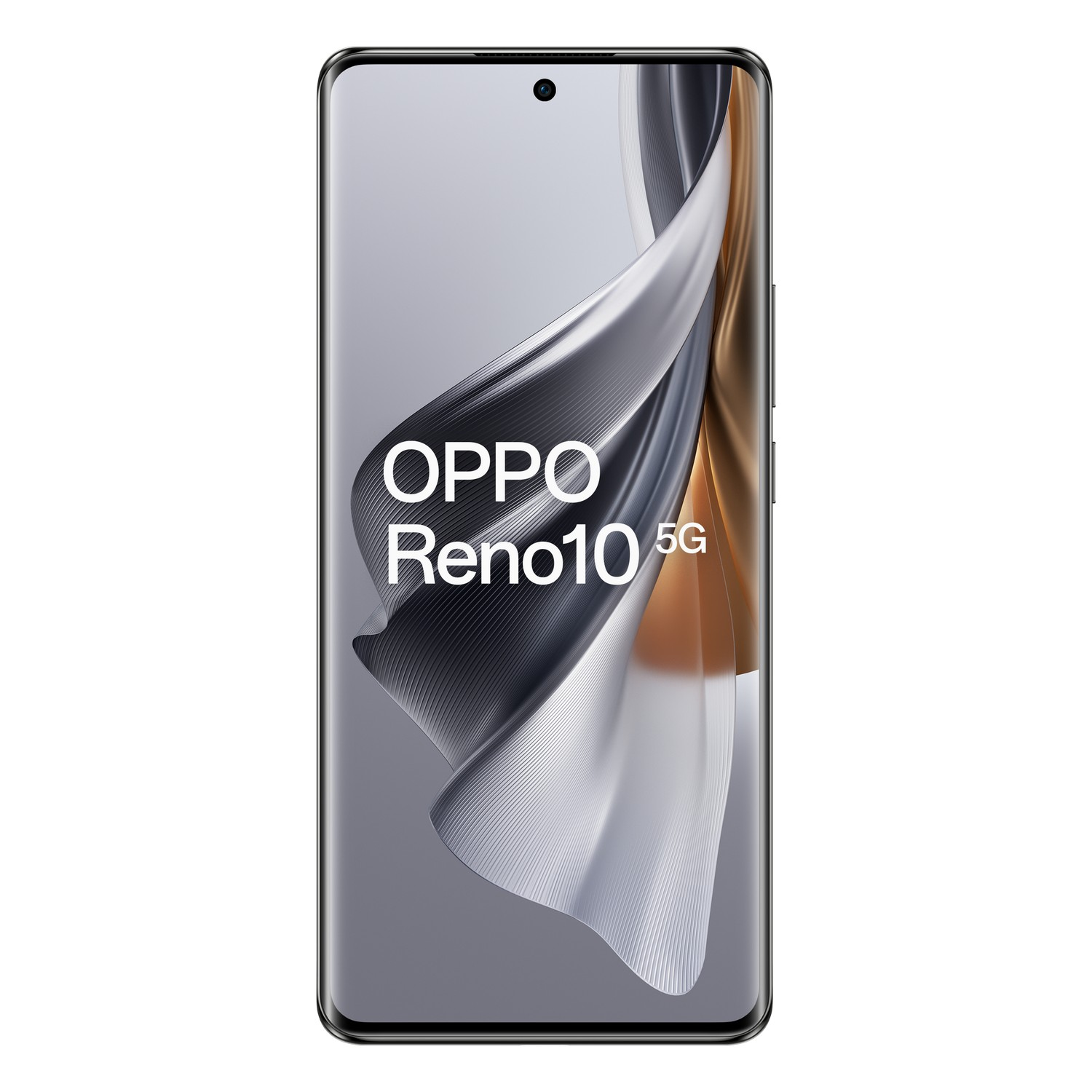 Ekran telefonu OPPO Reno10 5G wyświetlający obraz, na białym tle. Telefon jest ustawiony pionowo.
