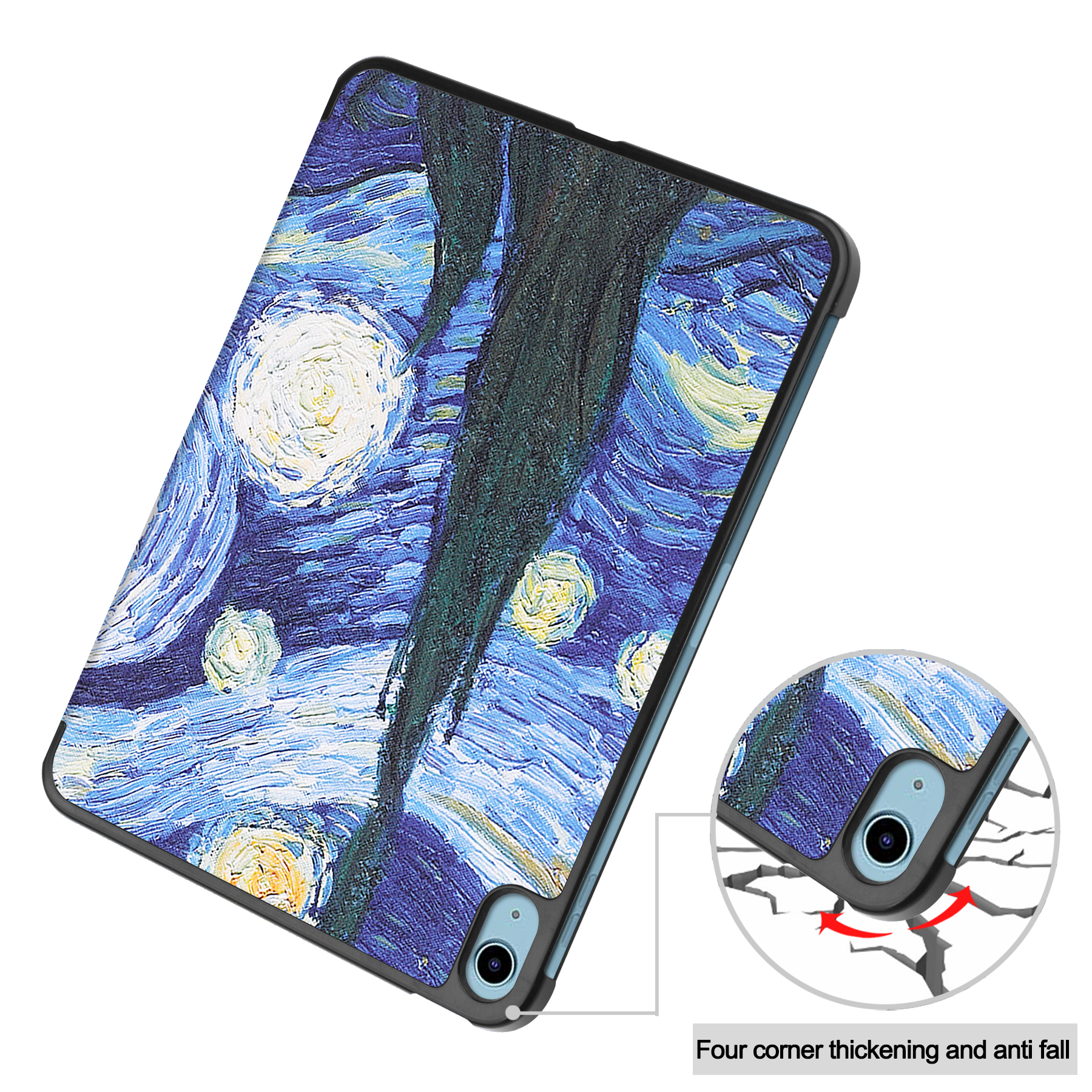 iPad-Hülle mit Van Goghs Sternennacht-Kunst, mit Eckenschutz.
