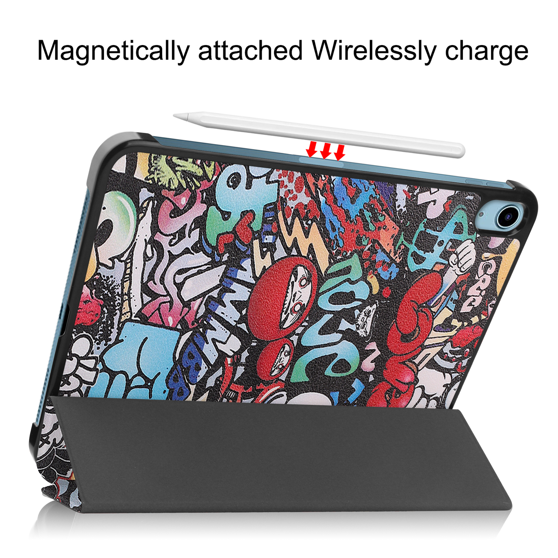 Tablet mit Graffiti-Kunst und Stift. Die Hülle ist geöffnet.