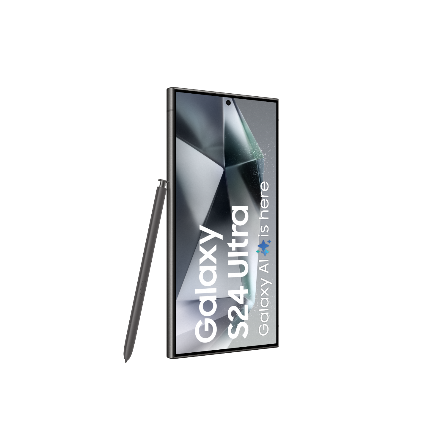 Czarny smartfon z rysikiem, wyświetlający tekst i futurystyczny design.