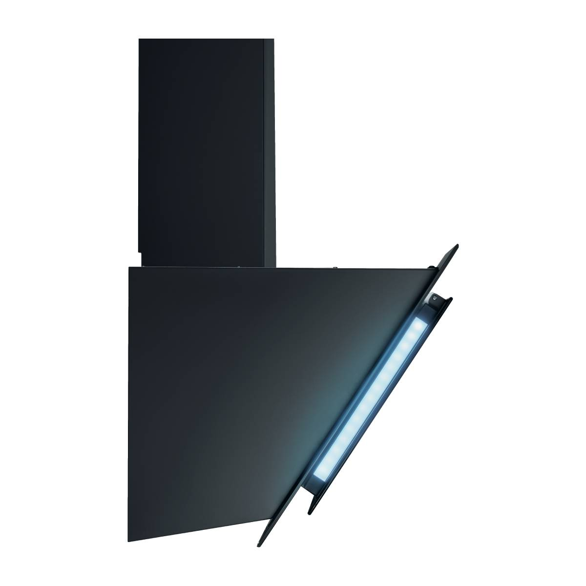 Cappa nera con frontale inclinato e luce LED blu.