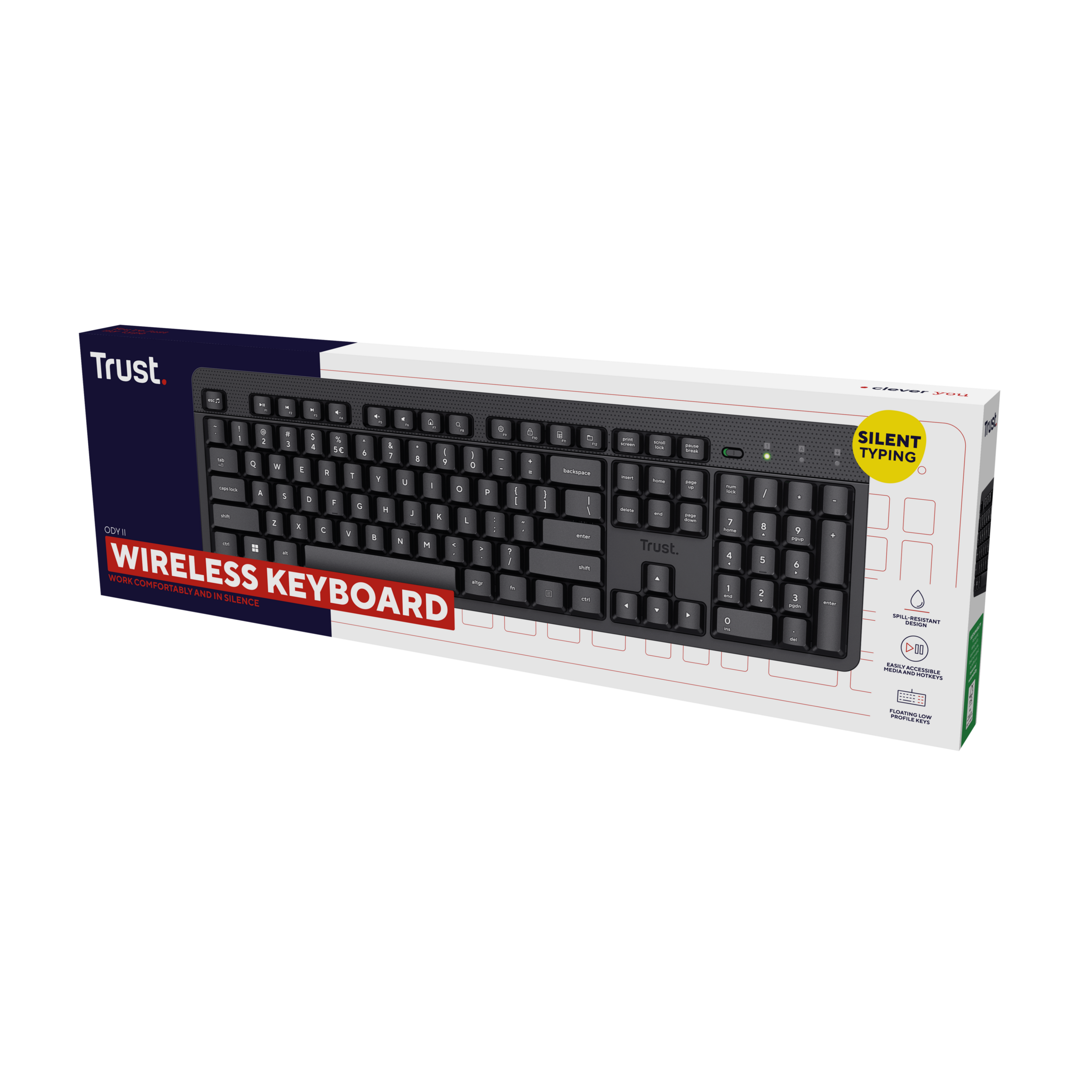 Czarna klawiatura bezprzewodowa w pudełku.