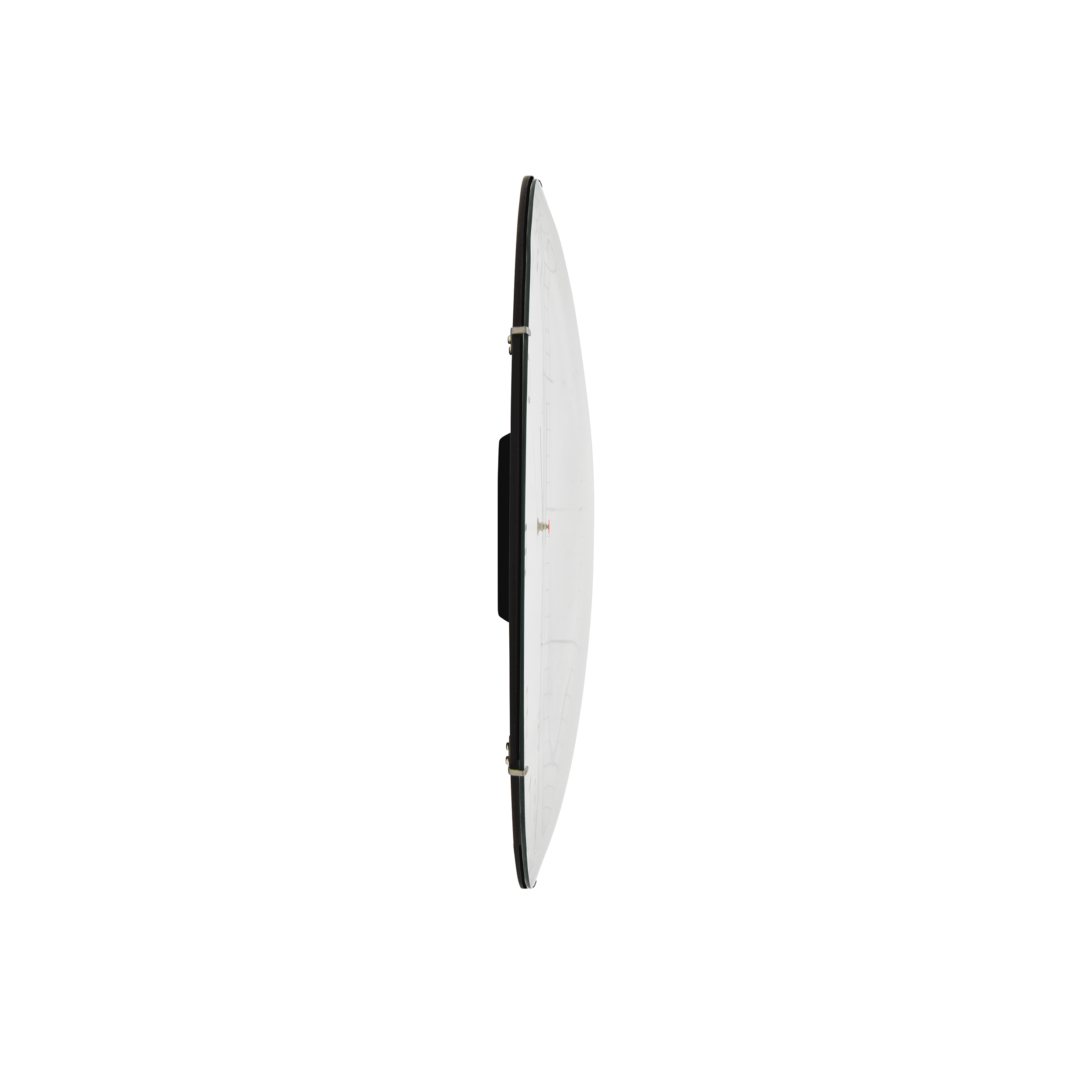 Ein weißer, oval geformter Reflektor, von der Seite gesehen, mit schwarzen Rändern.