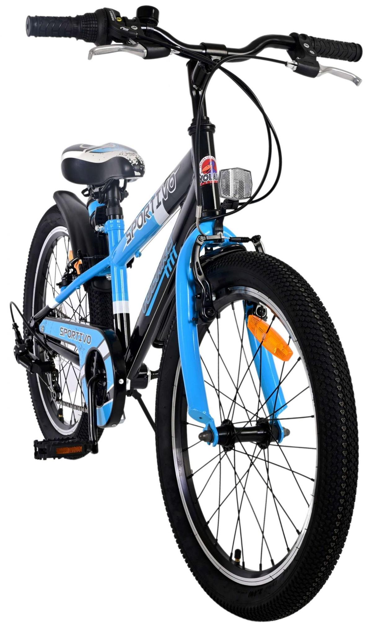 Ein blau-schwarzes Fahrrad mit schwarzen Reifen, blauen Rahmenakzenten und dem Wort 'SPORTLIVO'.
