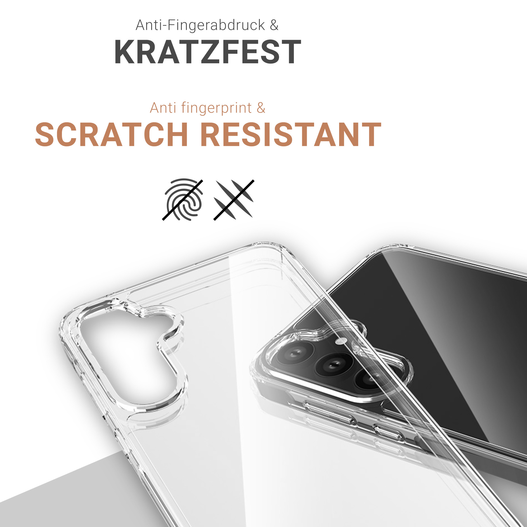 Eine transparente Handyhülle mit teilweise sichtbarem Telefon, Anti-Fingerabdruck und kratzfest.