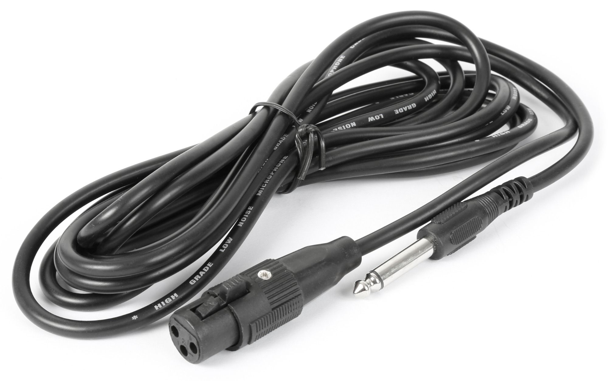 Black audio cable with a male XLR connector and a male 6.35mm jack.