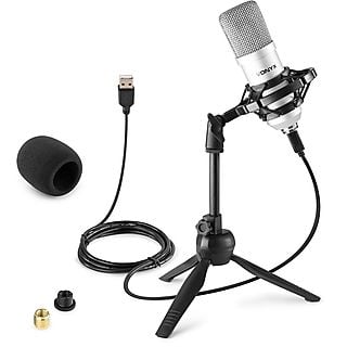 VONYX USB microfoon voor pc - CM300S - USB studio microfoon incl. tafelstandaard - Titanium Studio microfoon Titanium