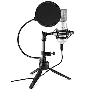 VONYX USB microfoon voor pc - CM300S - Met tafelstandaard en popfilter - Titanium Studio microfoon Titanium