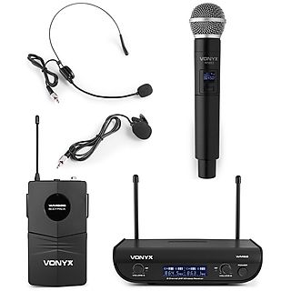 VONYX Draadloze microfoon - WM82C UHF draadloze microfoonset met handheld en headset microfoon Draadloze microfoon Zwart