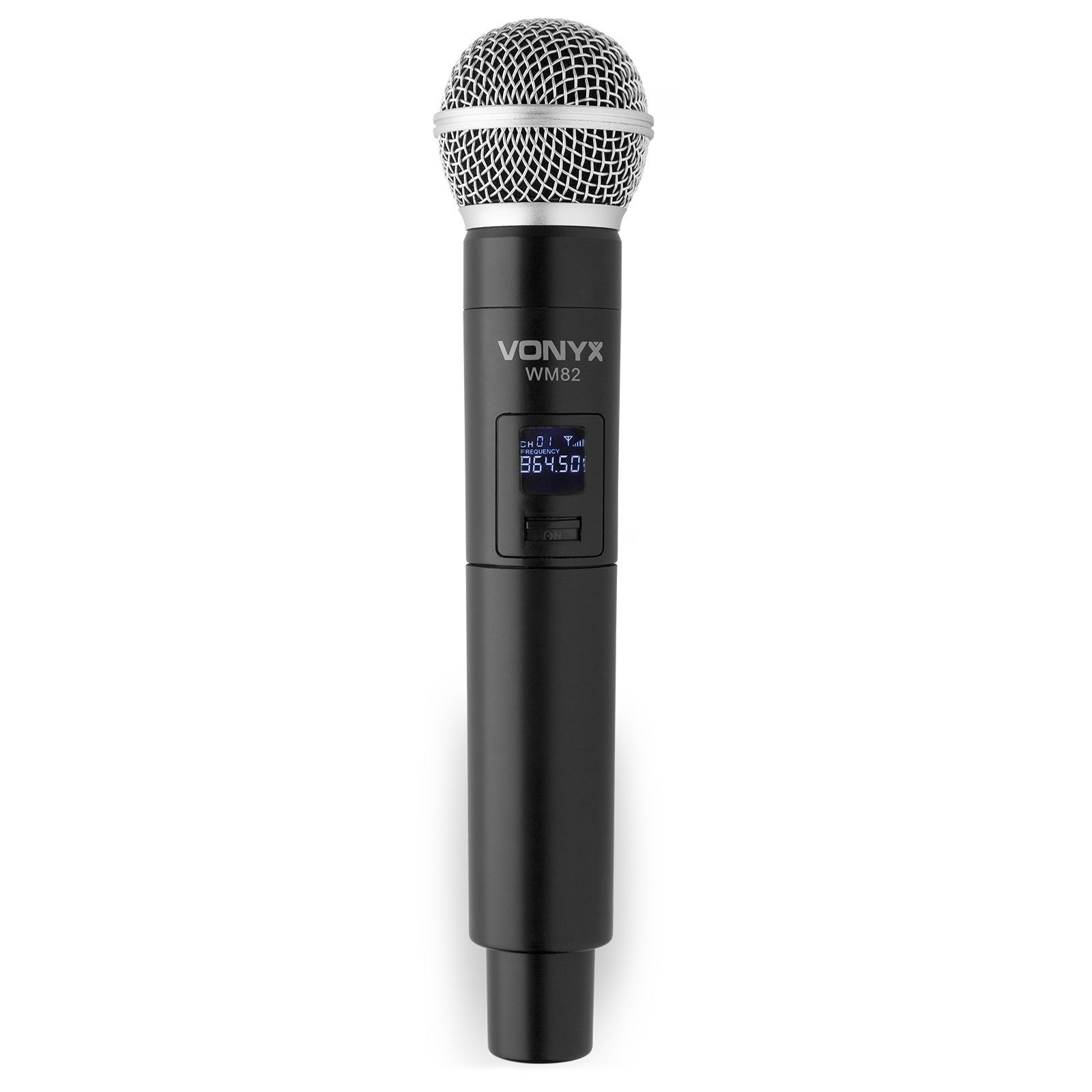 Black wireless microphone with a digital display and VONYX label.
