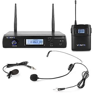 VONYX Draadloze microfoon - WM61B draadloze headset microfoon - 16 kanaals - UHF - Headset / dasspeld Draadloze microfoon Zwart