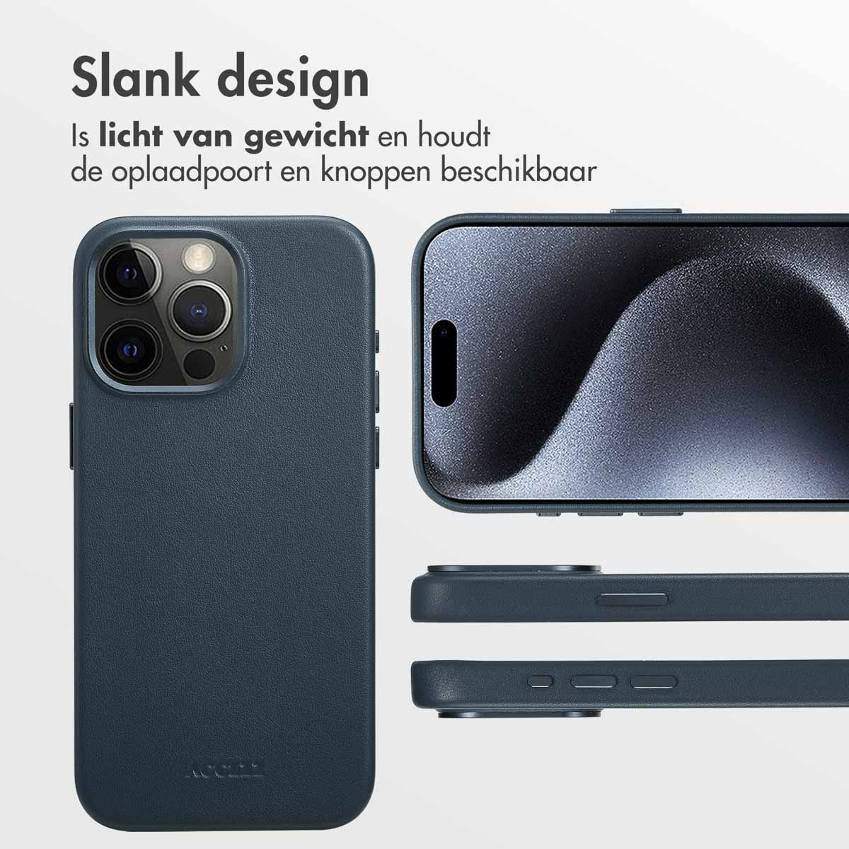 ACCEZZ MagSafe Leather Backcover, Full Cover, Apple, iPhone 15 Pro, Dunkelblau