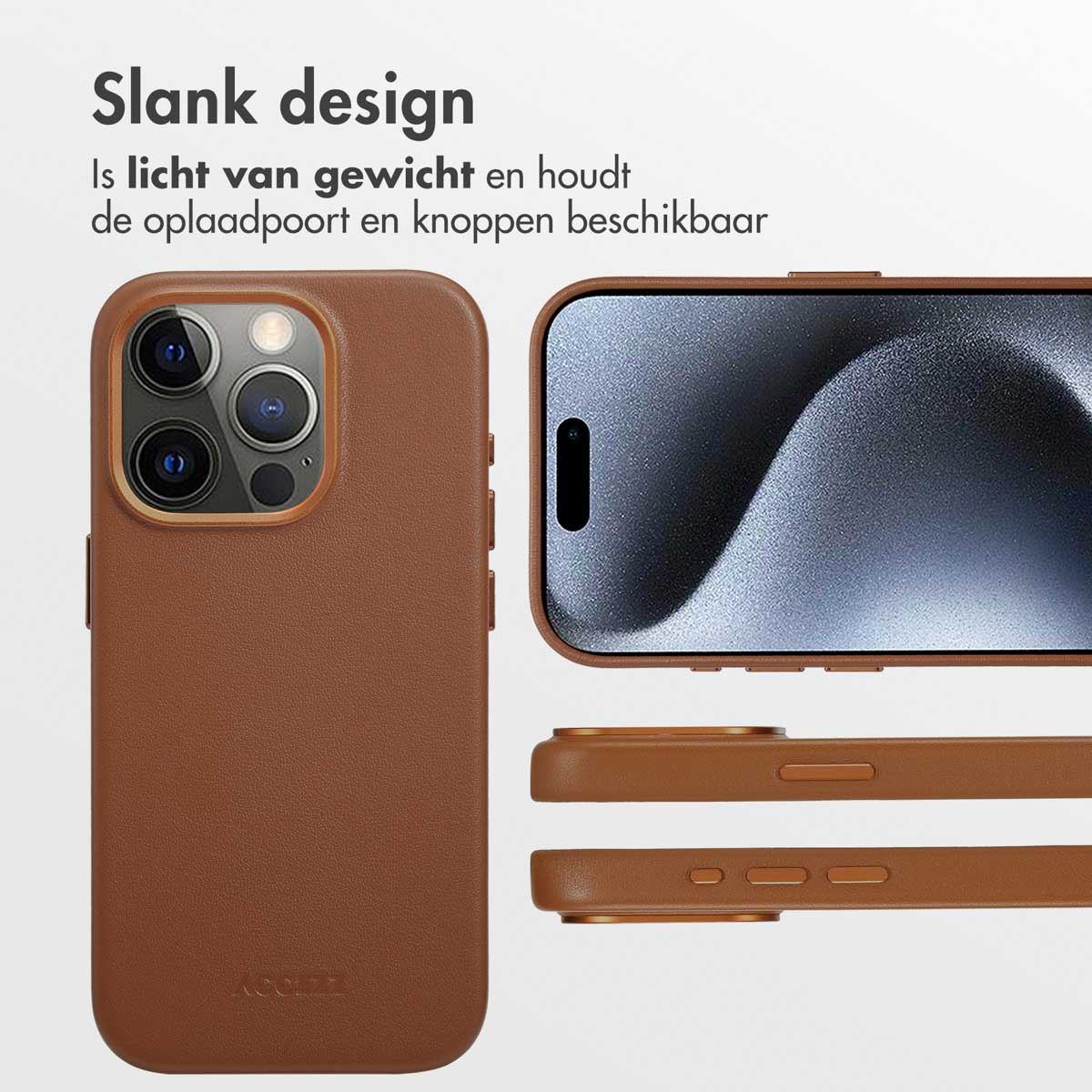 ACCEZZ MagSafe Leather Backcover, Full Cover, Apple, iPhone 15 Pro, Braun
