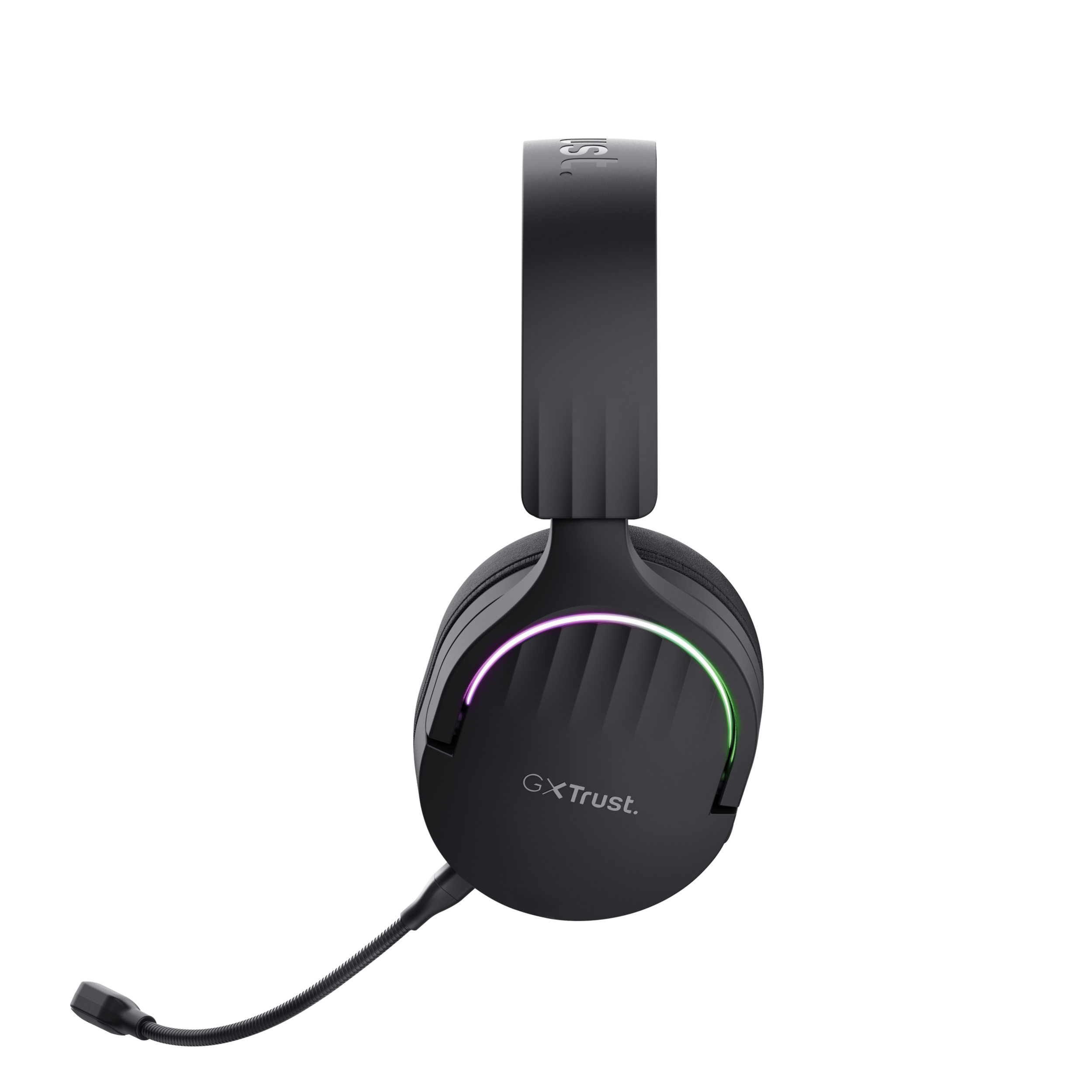 Casque de jeu noir avec microphone et oreillettes éclairées.