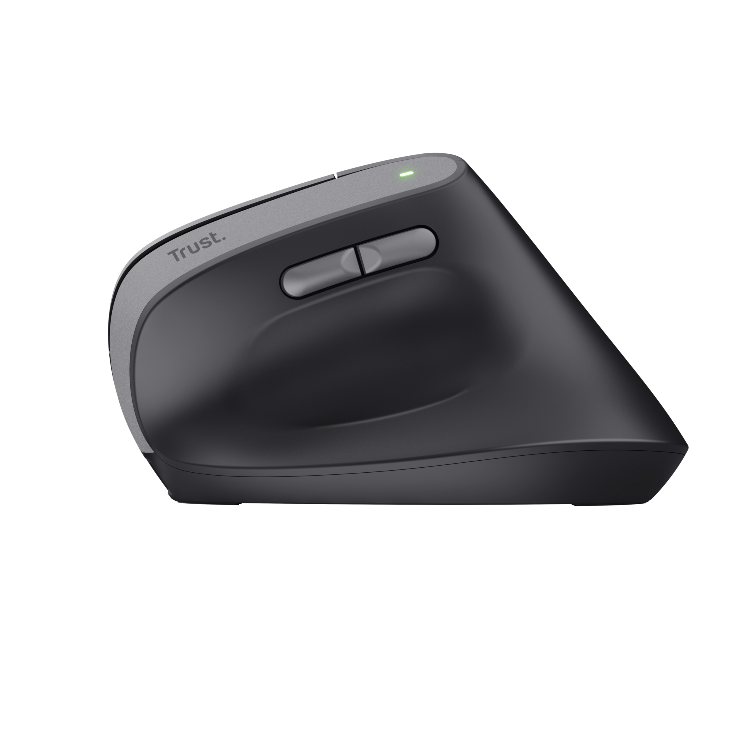 Czarna i szara mysz ergonomiczna. Czarne tło.