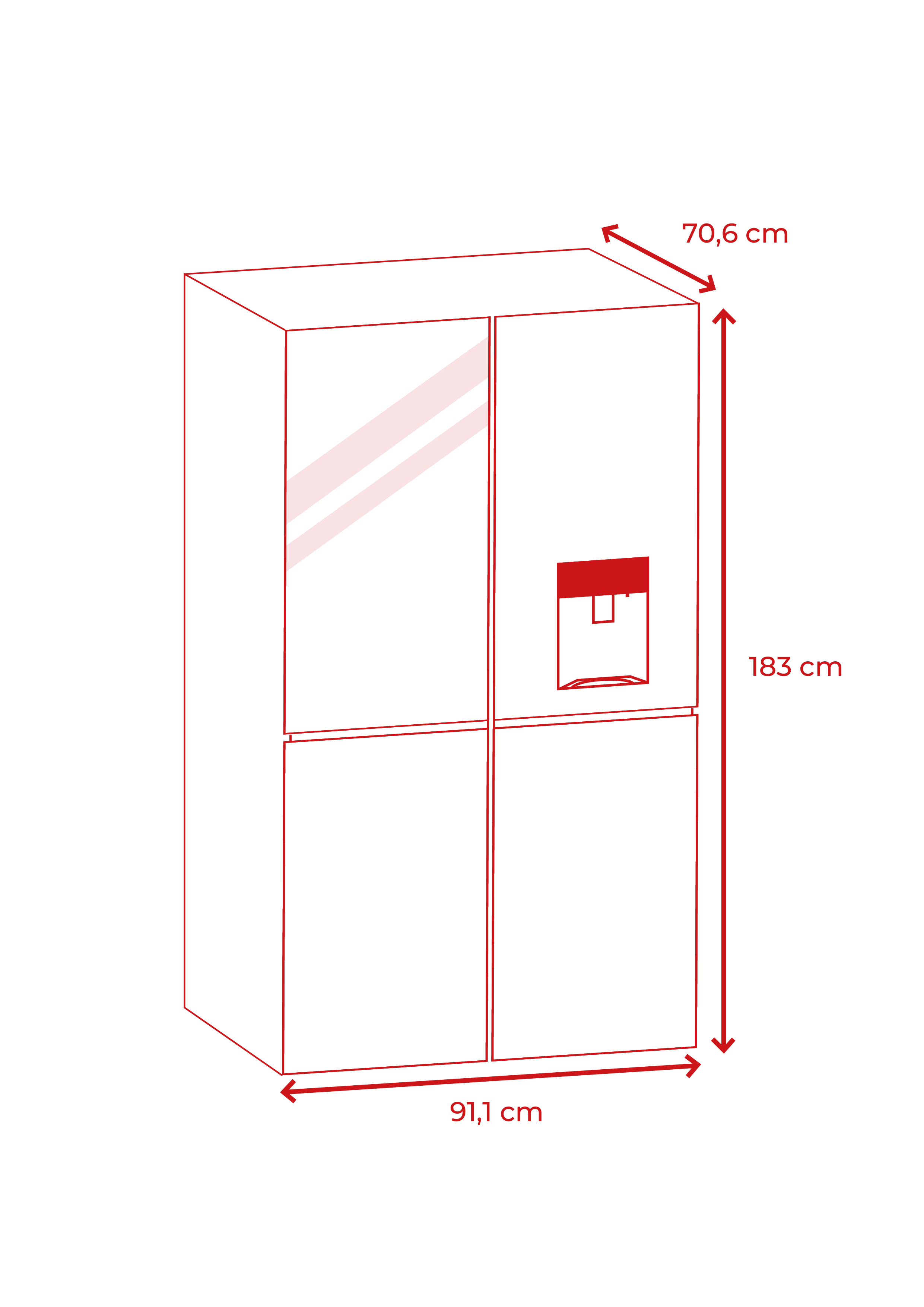 Diagrama de un frigorífico de lado a lado, mostrando dimensiones en centímetros.