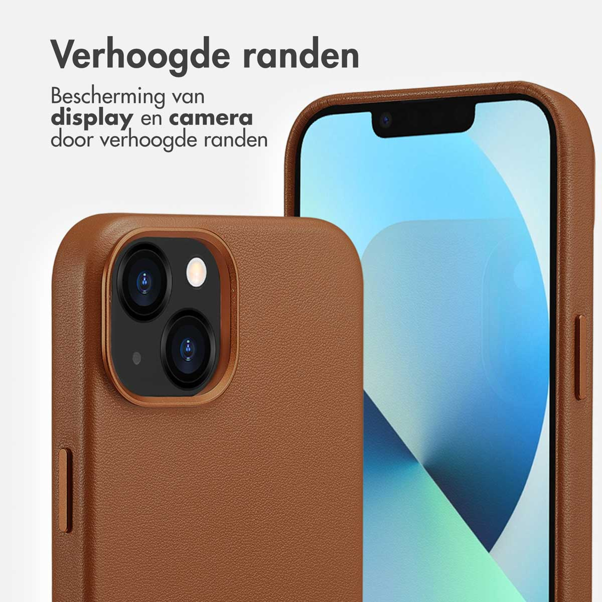 Une coque de téléphone marron avec un bord surélevé protégeant l'écran et les lentilles de la caméra.