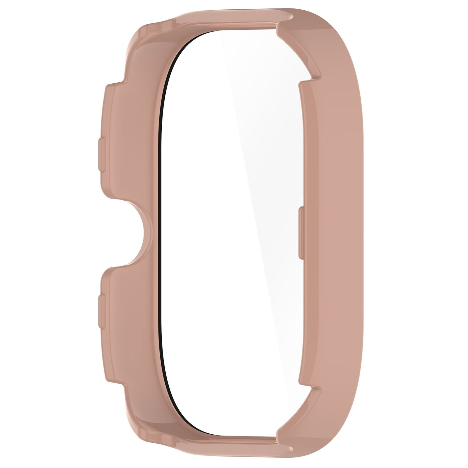 Hellrosa Uhrengehäuse mit klarer Displayschutzfolie, entworfen für eine Smartwatch.