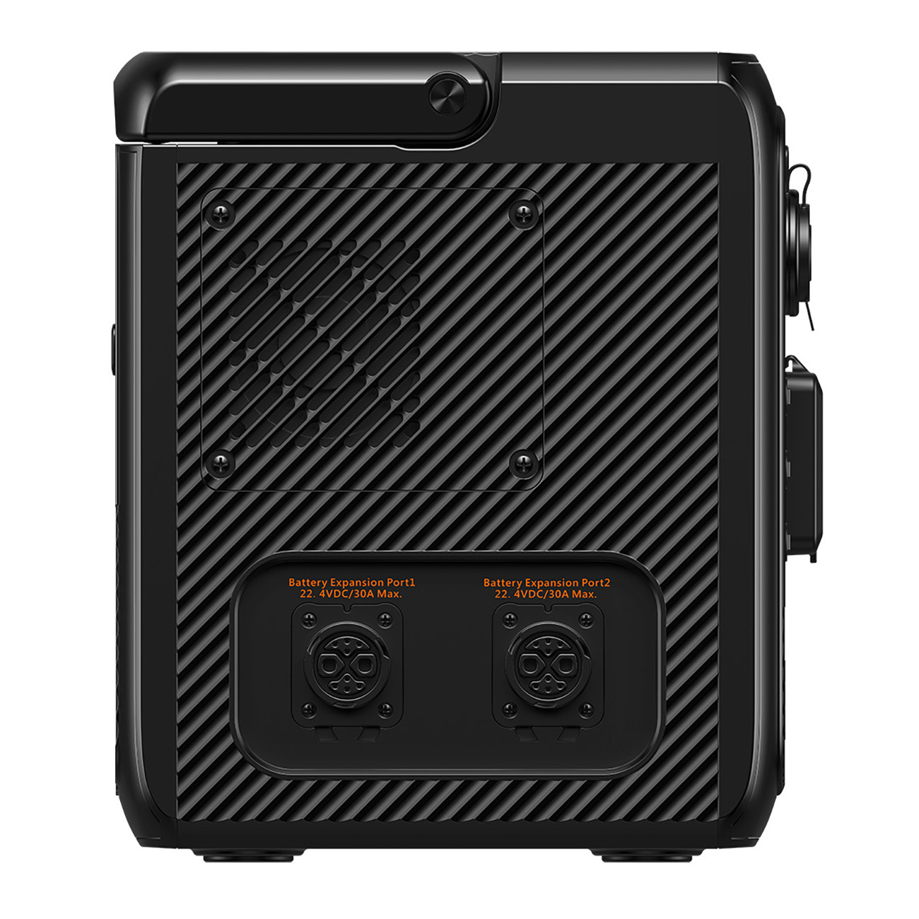 Czarna elektrownia z teksturowaną powierzchnią i dwoma portami rozszerzeń baterii.