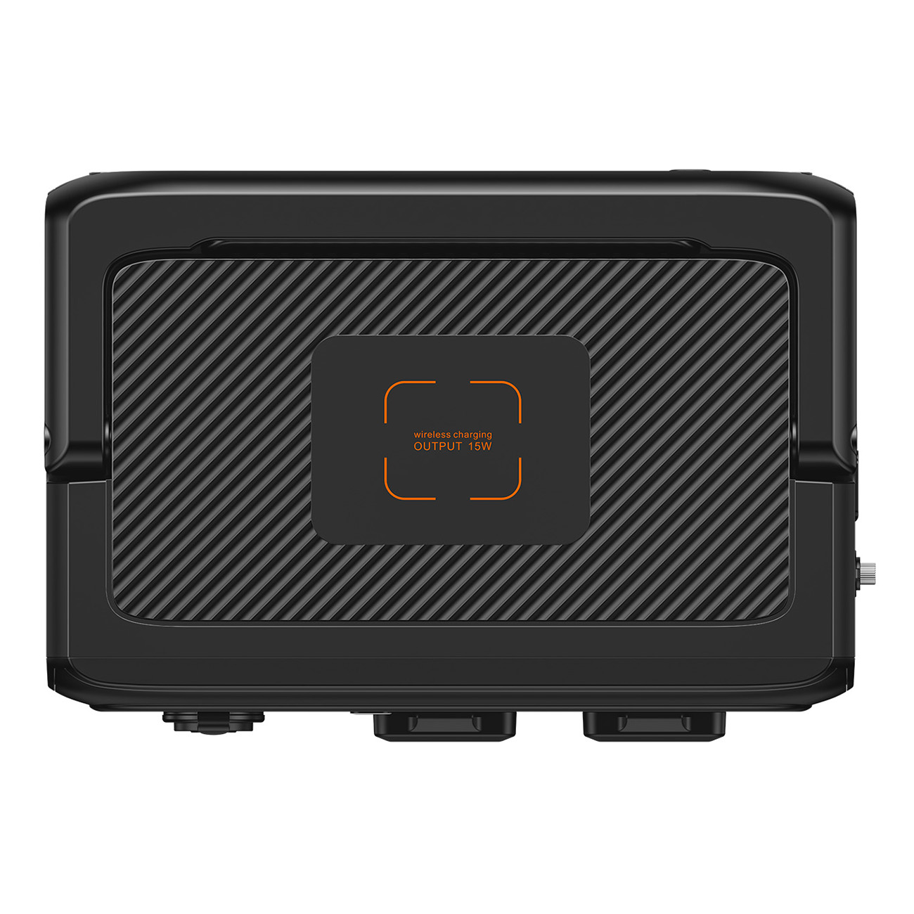 Czarna bezprzewodowa stacja ładowania ze znakiem wyjścia ładowania bezprzewodowego.