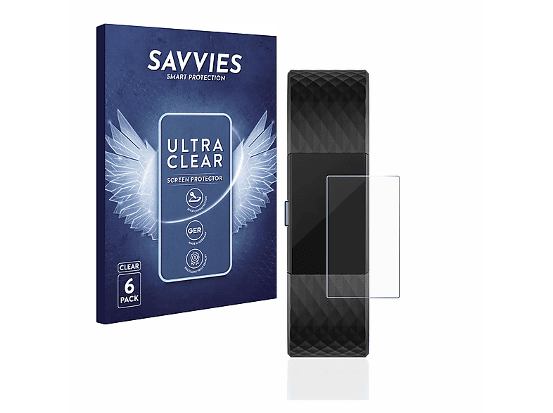 SAVVIES 6x klare Schutzfolie (für Fitbit Charge 2)
