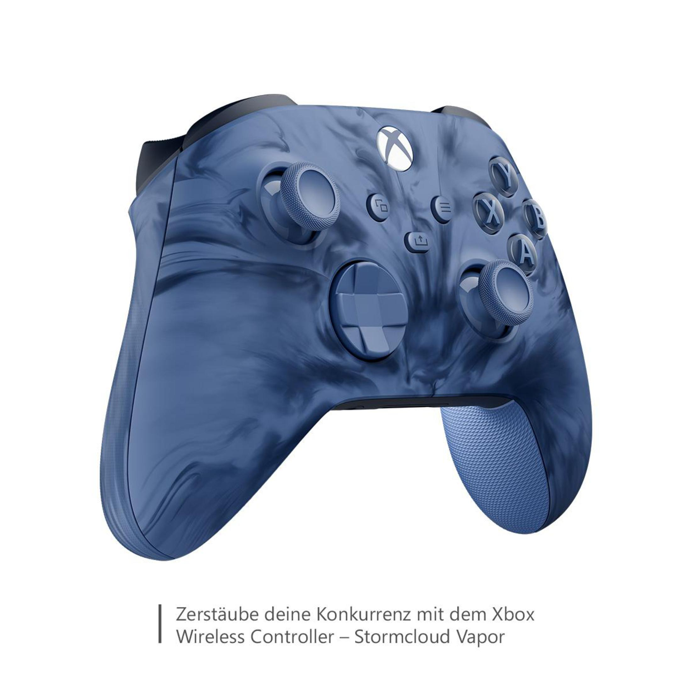 Blauer Xbox-Controller mit Marmordesign, auf weißem Hintergrund.