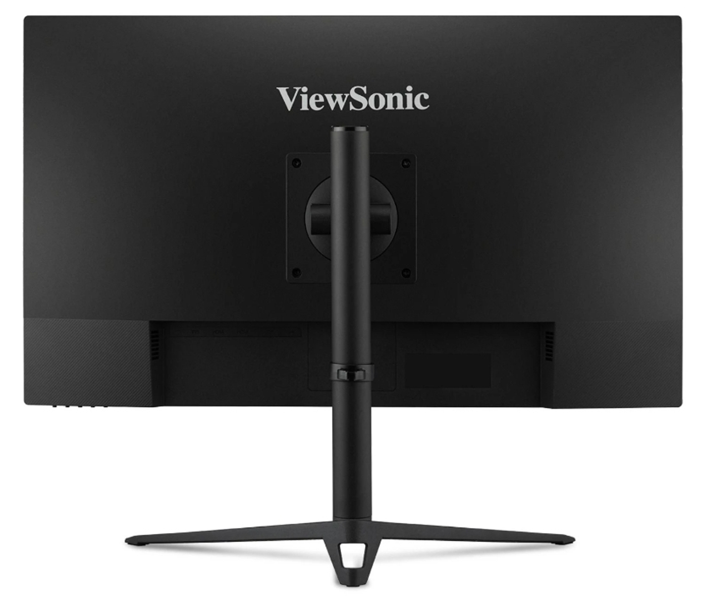 Czarny monitor ViewSonic ze stojakiem i tylnymi portami.