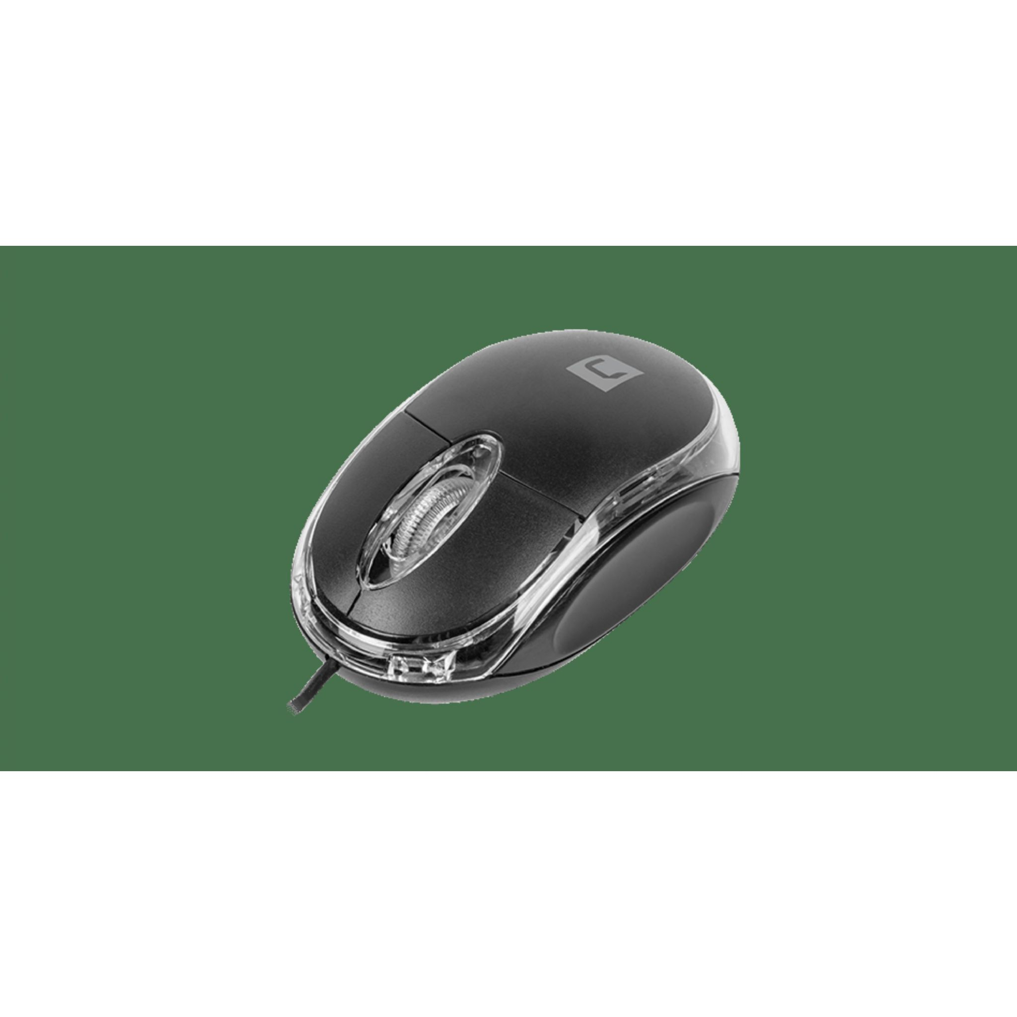 Mouse per computer nero con bordi trasparenti, sfondo verde.