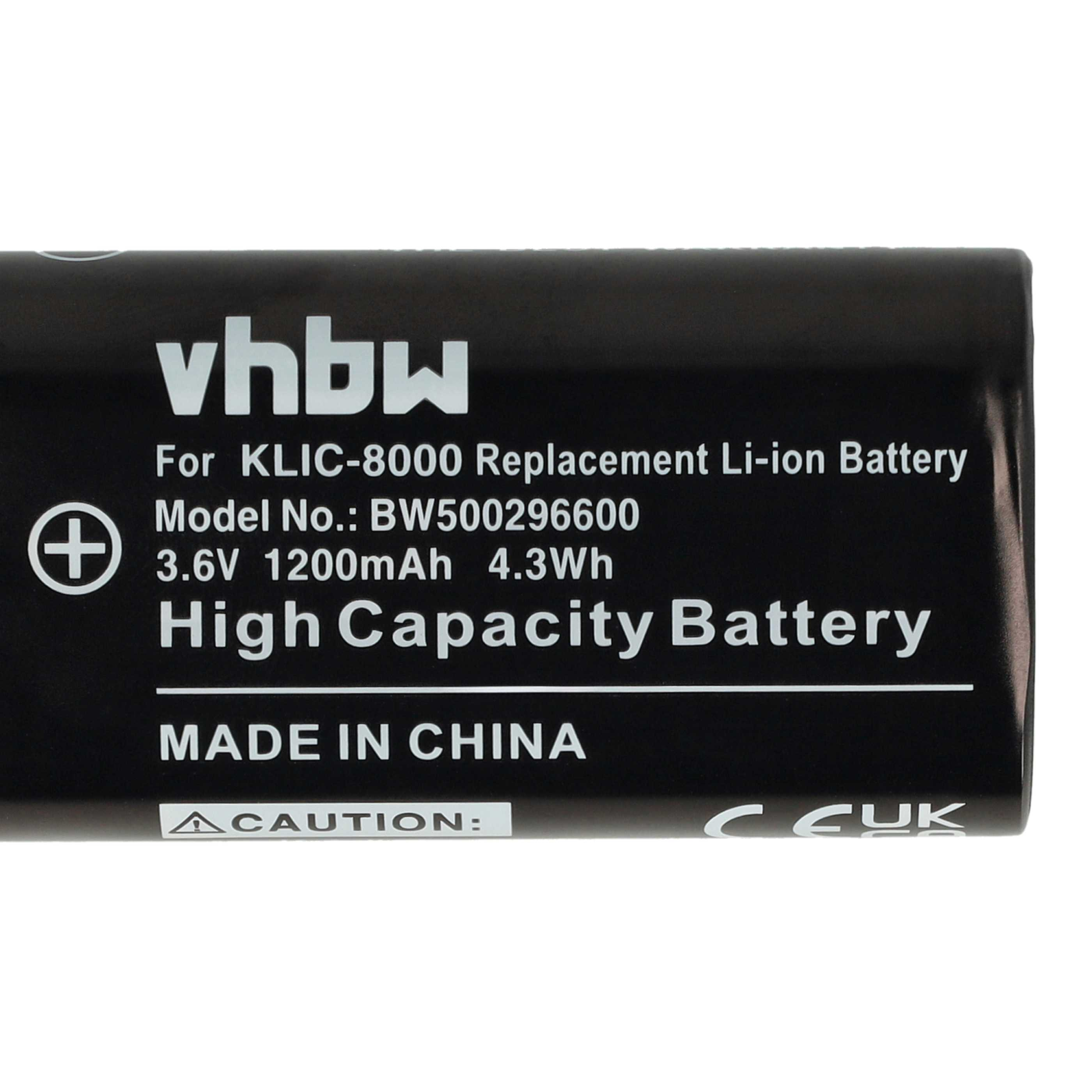 Eine schwarze Batterie mit weißem Text und Markierungen. Sie trägt die Aufschrift 'High Capacity Battery'.