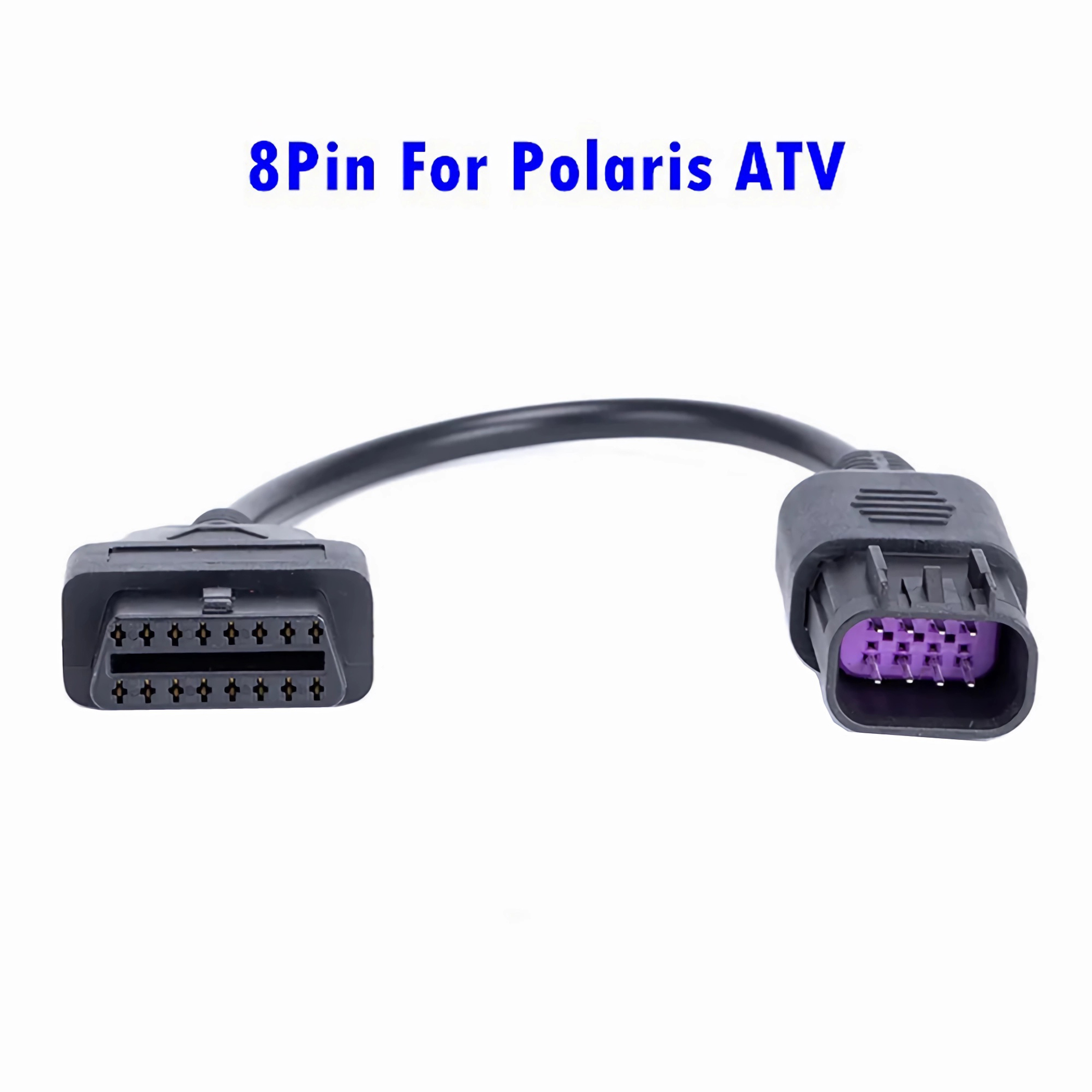 Schwarzes Adapterkabel für einen Polaris ATV, mit Stecker und Buchse, beschriftet mit '8 Pin For Polaris ATV'.