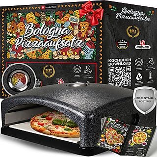 HEIDENFELD Pizzaofen Aufsatz Bologna mit Pizzastein für Grill Pizzamaker, schwarz metallic