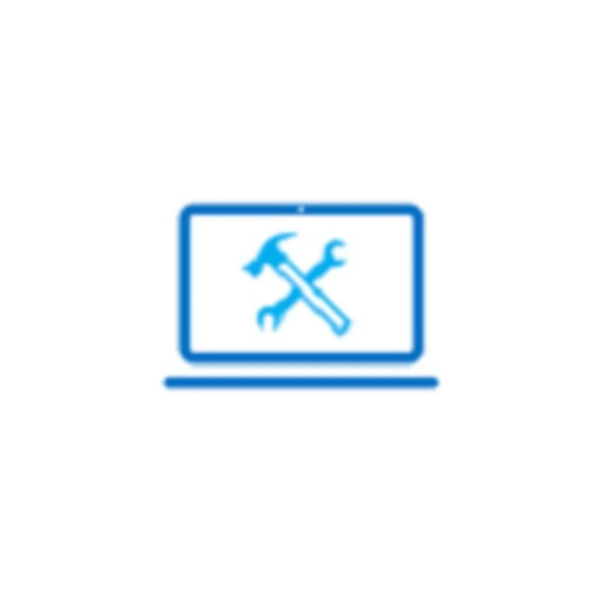 Laptop z ikoną młotka i klucza na ekranie.