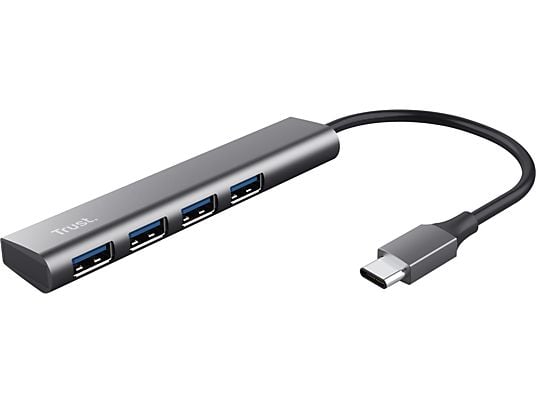 TRUST Halyx USB-C naar 4-poorts USB-A 3.2 Gen1-hub - Stijlvolle USB-hub van aluminium - 4 extra USB-A-poorten