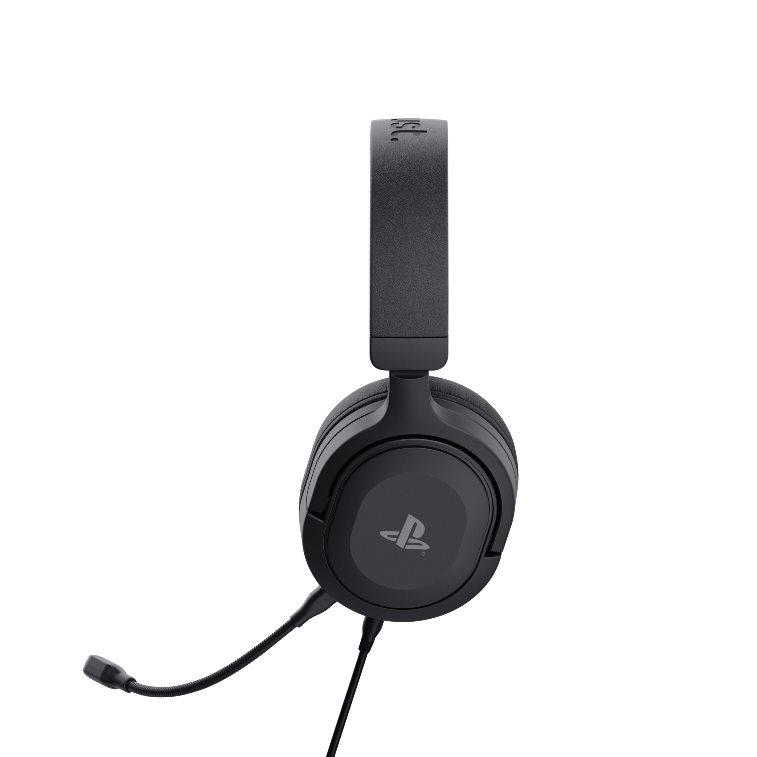 Casque PlayStation noir avec micro, sur fond noir.
