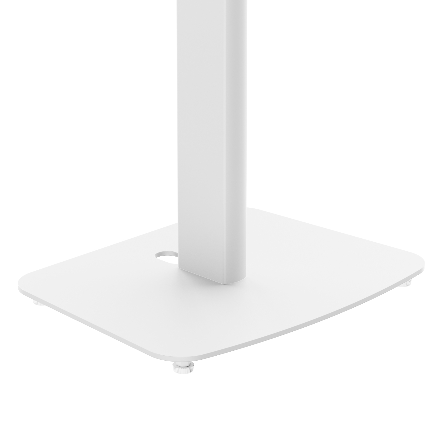 Witte standaardvoet met een verticale witte paal. De voet is rechthoekig met afgeronde hoeken en een gat.