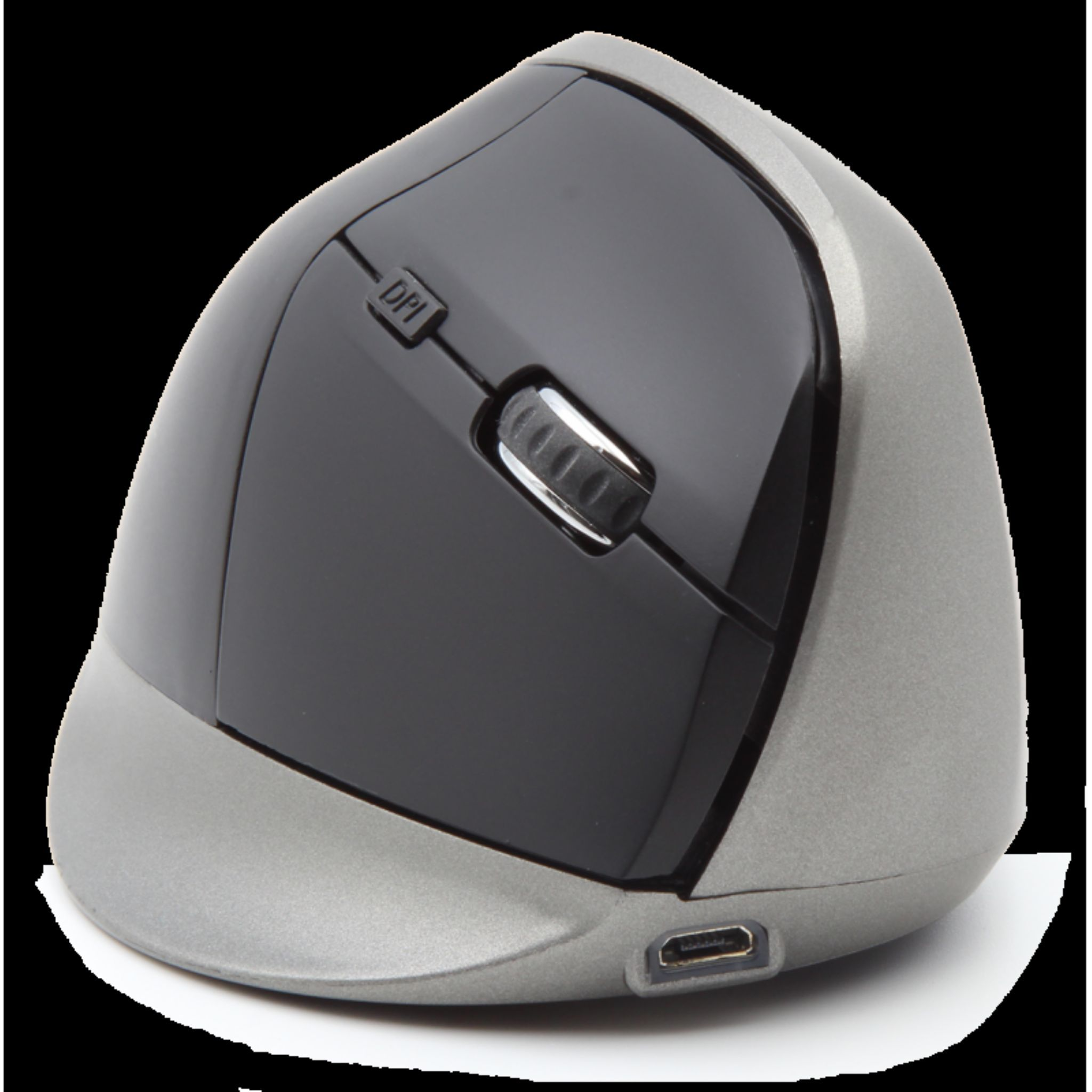 Mouse ergonomico, nero e argento. Include rotella di scorrimento e pulsante di regolazione DPI.
