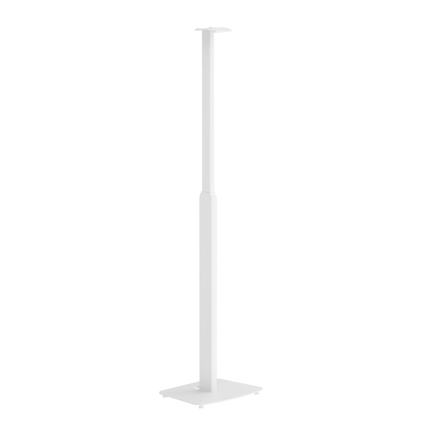 Witte, verticale standaard met een vierkante voet en een bovenplaat.
